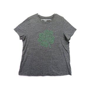 Lane Bryant Shirt Womens 18/20 Gray Rhinestone Four Leaf Clover St Patricks Day